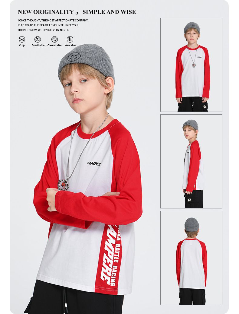 純棉基礎款長袖上衣-撞色字母-黑色