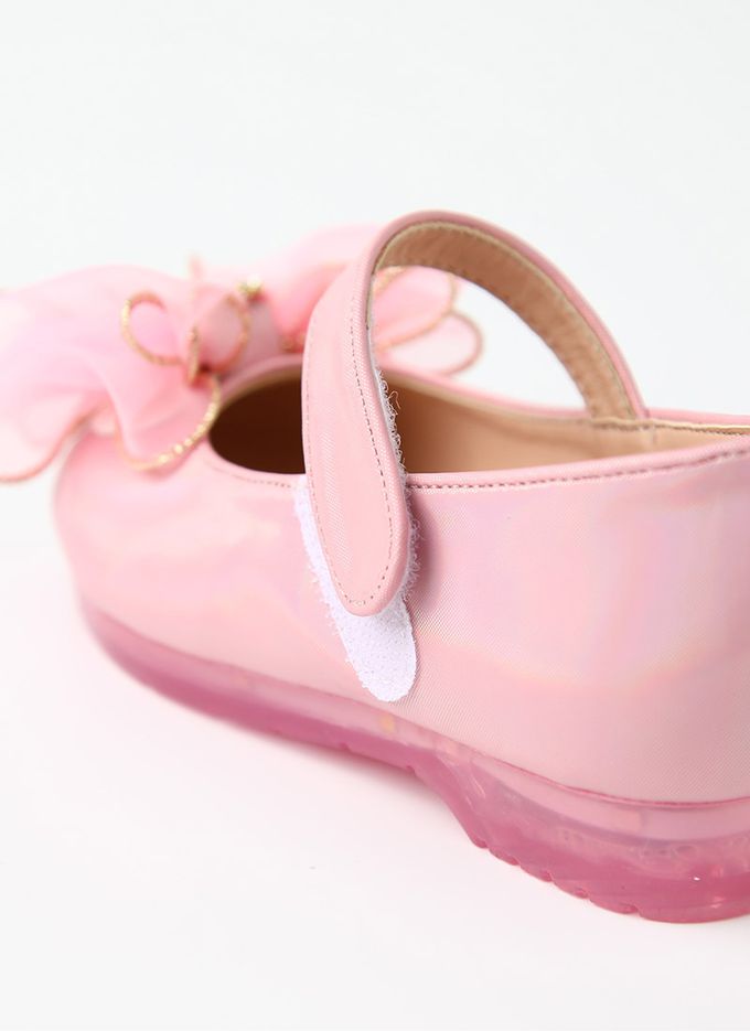 韓國 OZKIZ - (LED)蝴蝶結緞帶炫彩皮鞋-粉