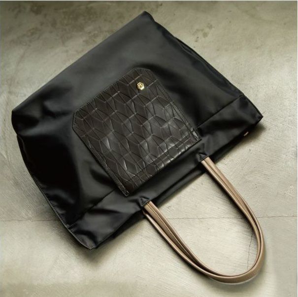 日本 FIRANO - 菱形幾何異材質拼接托特包(可放A4)-米 (29x42x16cm)