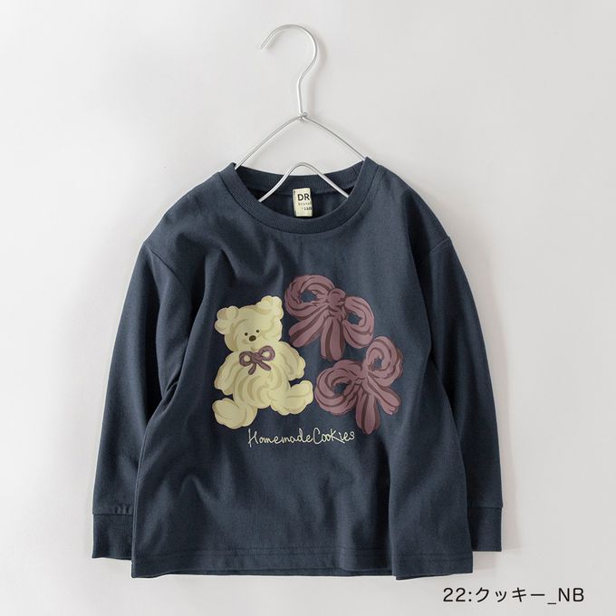 日本 BRANSHES - 100%棉 可愛女孩印花長袖上衣-草寫LOGO-海軍藍