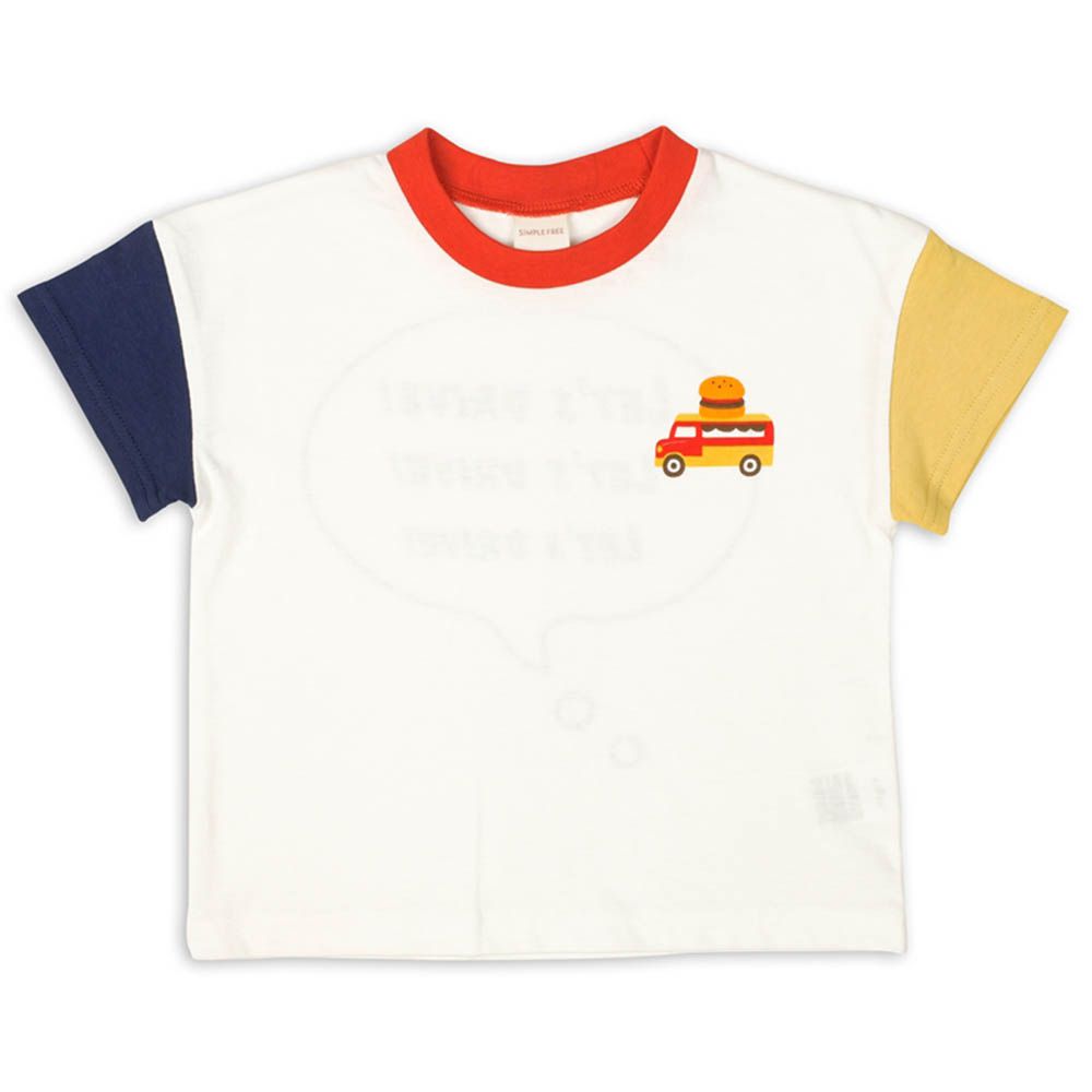 短袖T恤-撞色袖-米白色