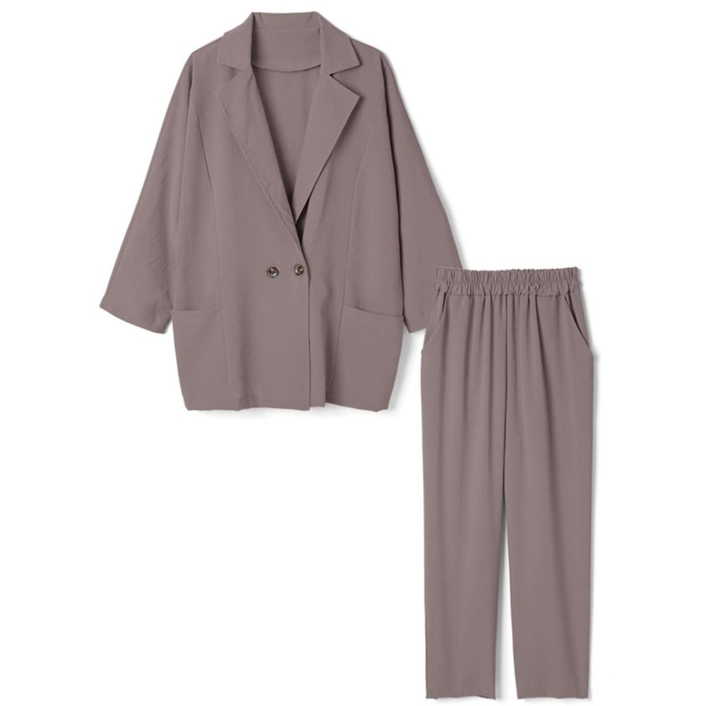 日本 GRL - 純棉西裝外套x簡約長褲兩件組-摩卡