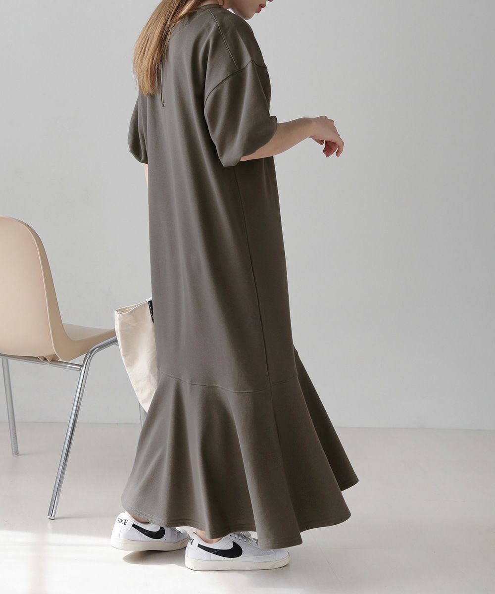 日本 Bou Jeloud - 休閒拉鍊亨利領泡泡袖洋裝-灰