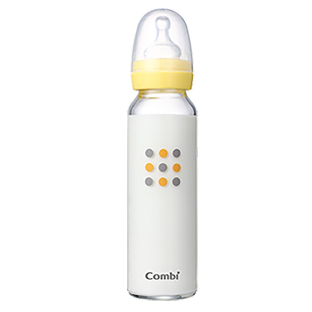 日本 Combi - 母乳力學標準玻璃奶瓶-黃色-240mL