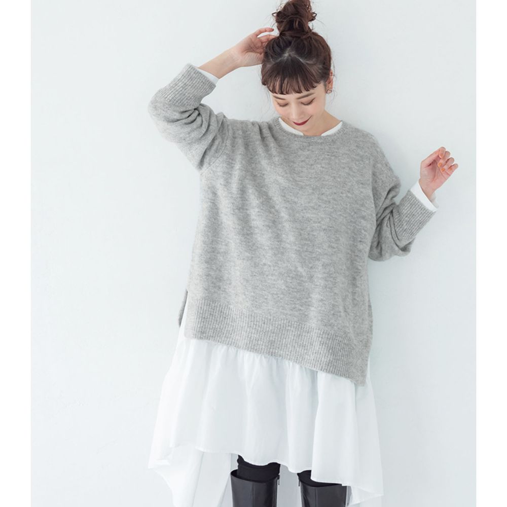 日本 COCA - 柔軟圓領顯瘦針織毛衣-淺灰