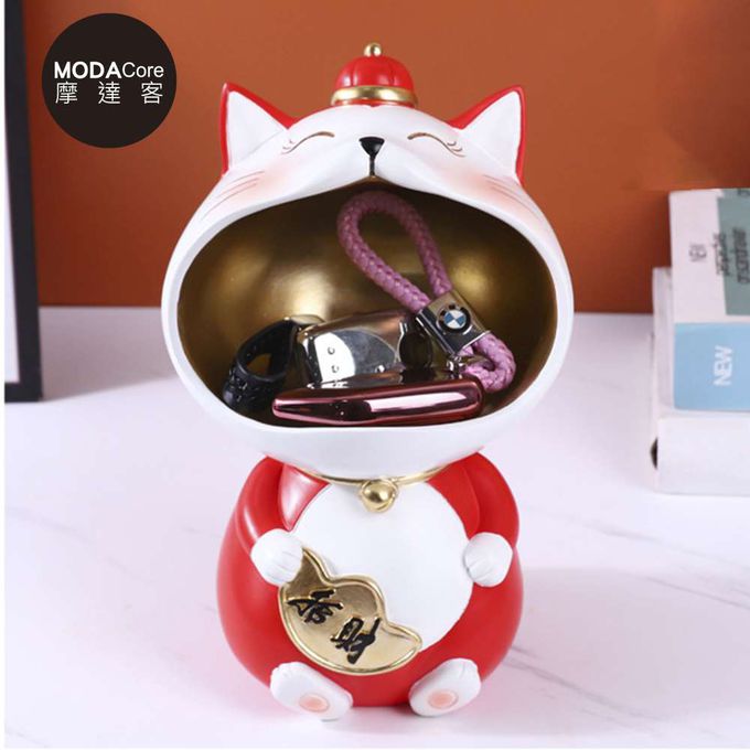 MODACore 摩達客 - 摩達客◉春節開運◉紅白大嘴招財猫擺飾-糖果收納聚寶盆