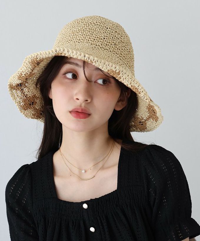 日本 BLUE EAST - 甜蜜花朵編織遮陽漁夫帽-米杏