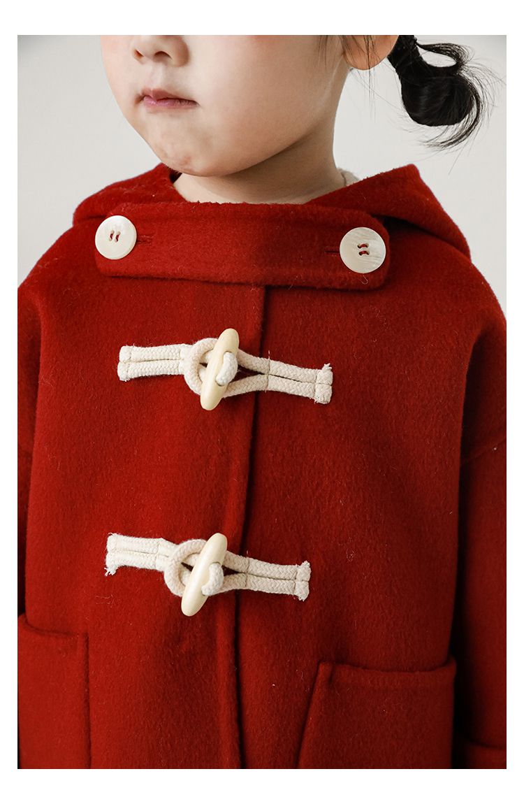 TONGMO - 加厚復古牛角釦連帽外套-駝色