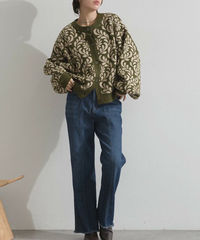 日本 Lupilien - 盛開花卉針織寬袖開襟衫/外套-咖啡