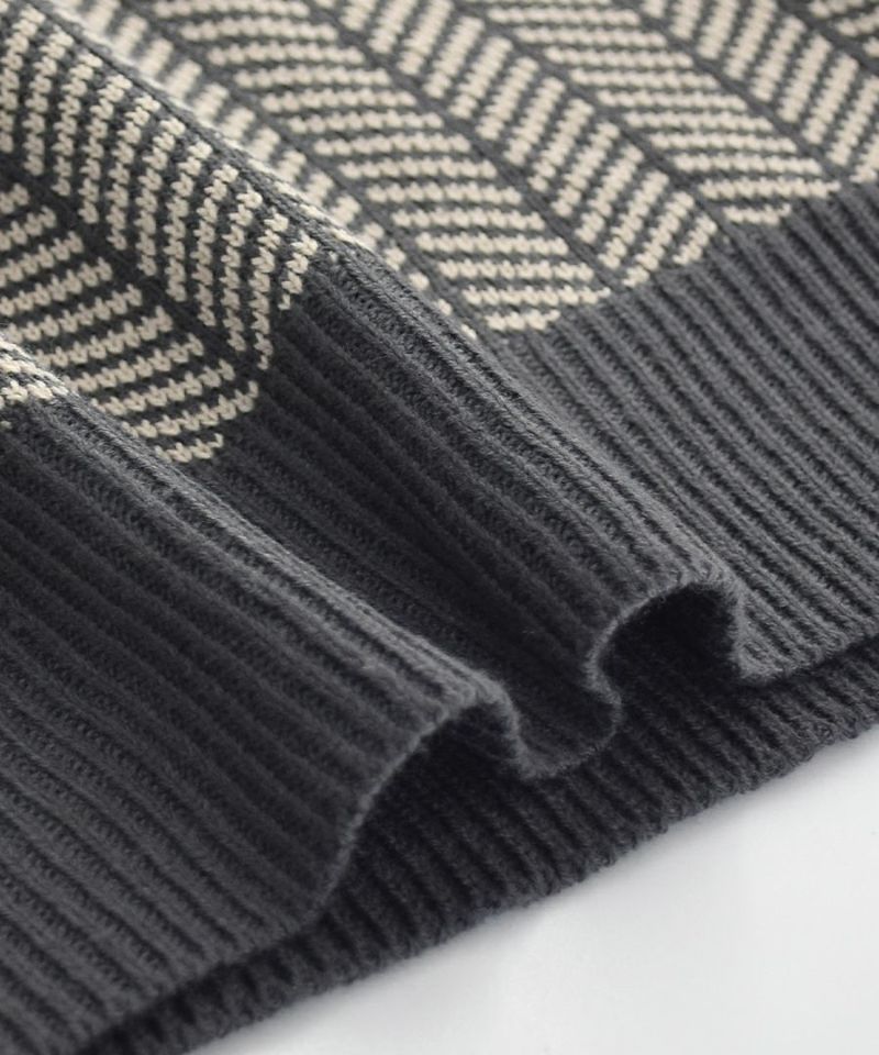 日本 zootie - 人字紋小高領針織毛衣-淺卡其