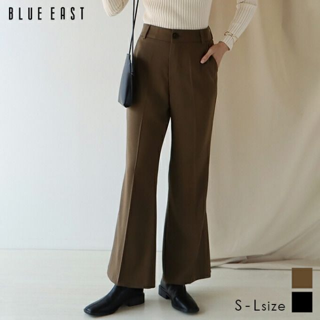 日本 BLUE EAST - 修身開衩小喇叭西裝長褲-深咖啡