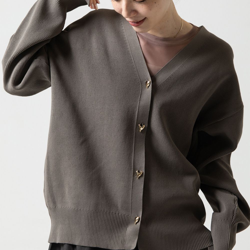 愛心金屬扣柔美羅紋開襟衫/外套-灰褐