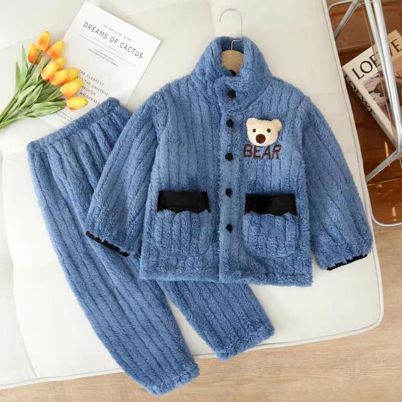 法蘭絨兒童造型長袖睡衣-太空人+星球-藍色