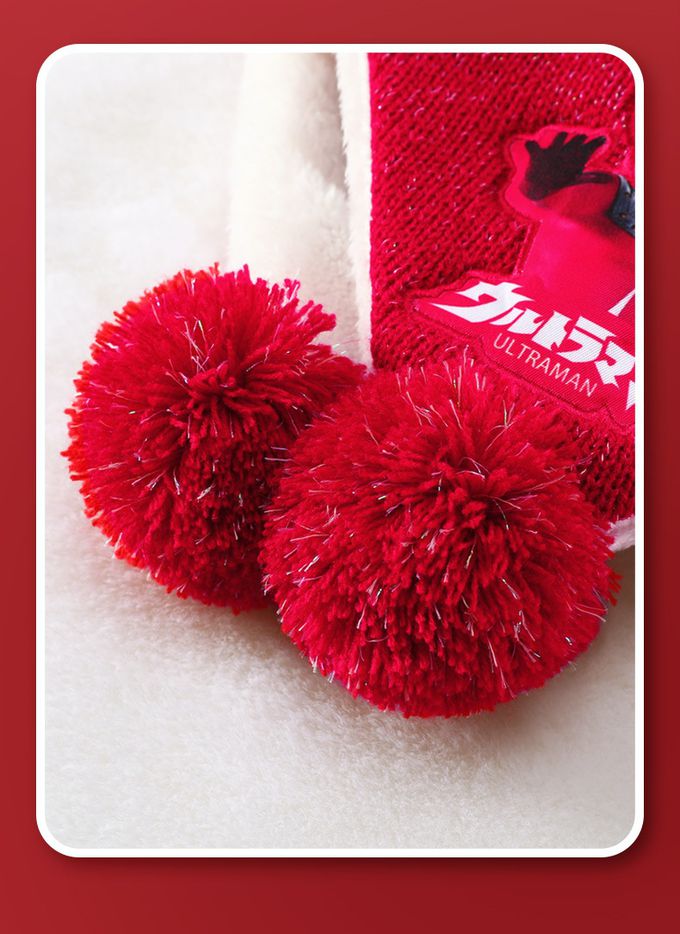 兒童加絨護耳保暖毛帽組-卡通人物超人力霸王-深藍+紅 (建議3歲以上)