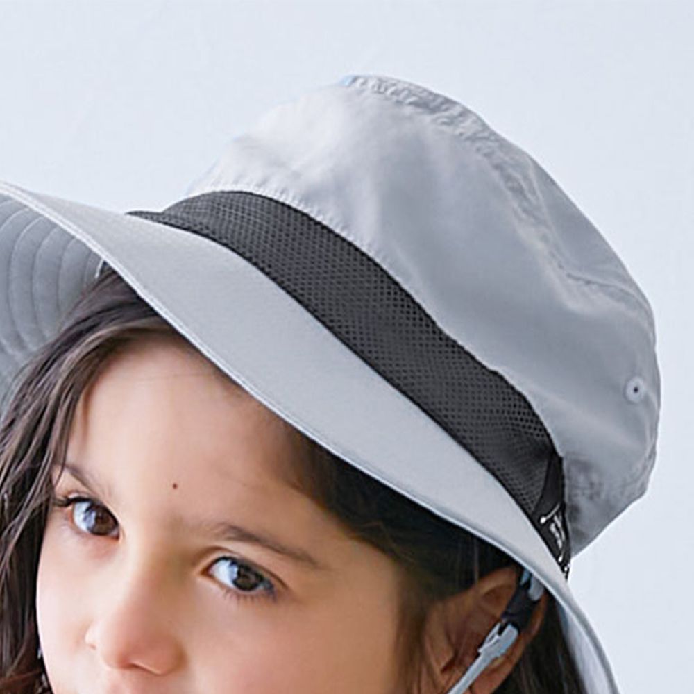 UVcut 防潑水蓋脖遮陽帽(可親子裝)-霧藍x黑