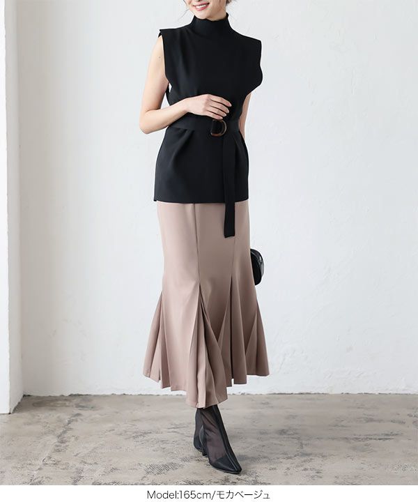 日本 Kobe Lettuce - 立體百褶魚尾長裙-淺灰