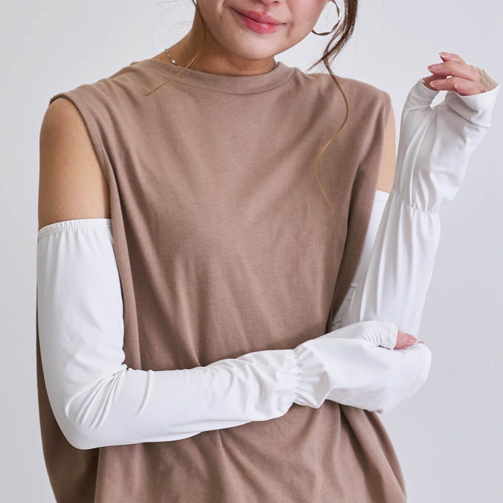 接觸涼感 抗UV露指尖防曬袖套-白