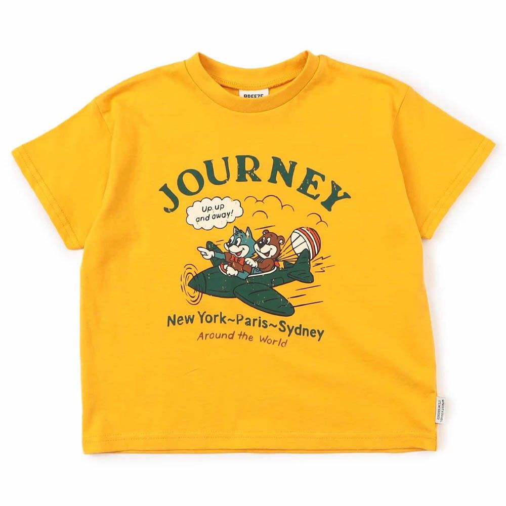 美式復古海報印花T恤-飛機夥伴-黃