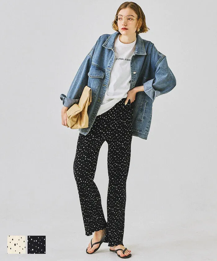 日本 COCA - 皺縮垂墜感休閒寬褲-大人-點點杏