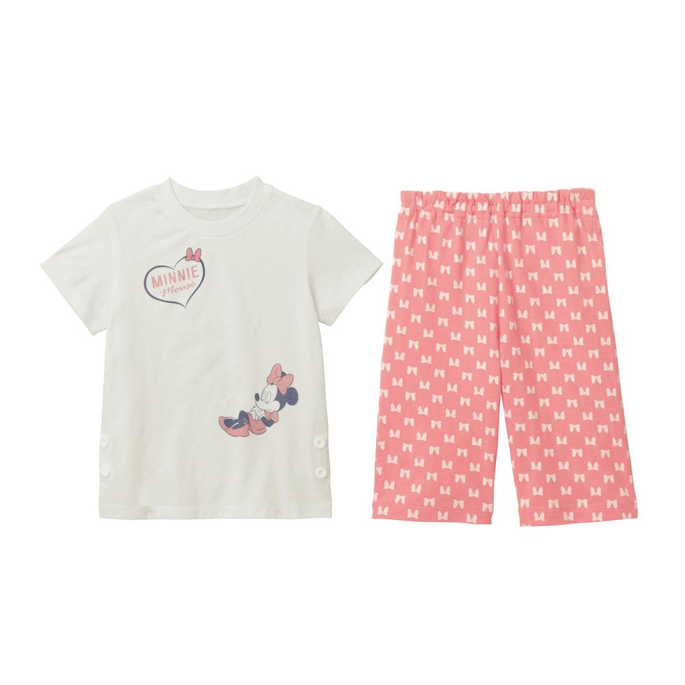 日本千趣會 - 迪士尼印花短袖家居服(夜光設計)-睡覺米妮-粉紅