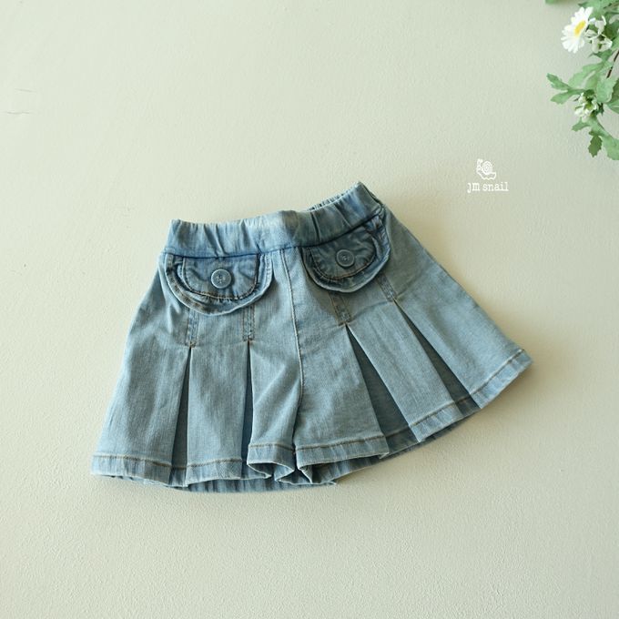 韓國 Jmsnail - 鬆緊腰少女感口袋百摺褲裙-細條紋