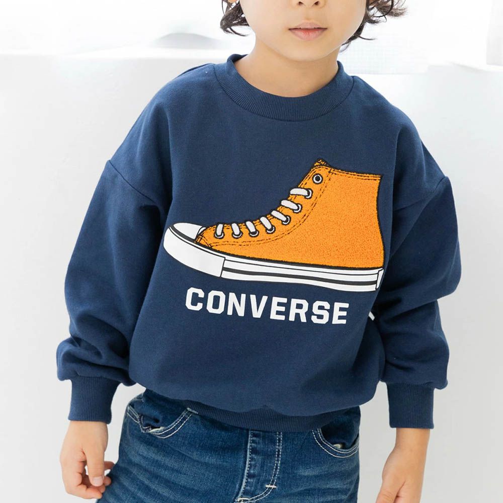 CONVERSE聯名 縮口印花長袖上衣-鞋子-海軍藍