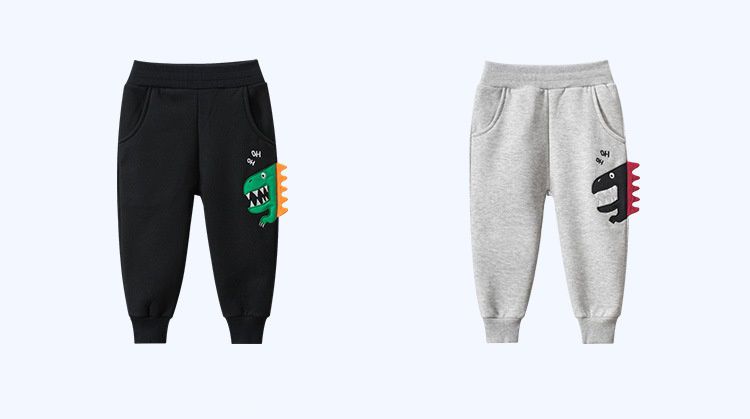 純棉長褲-立體小恐龍-灰色