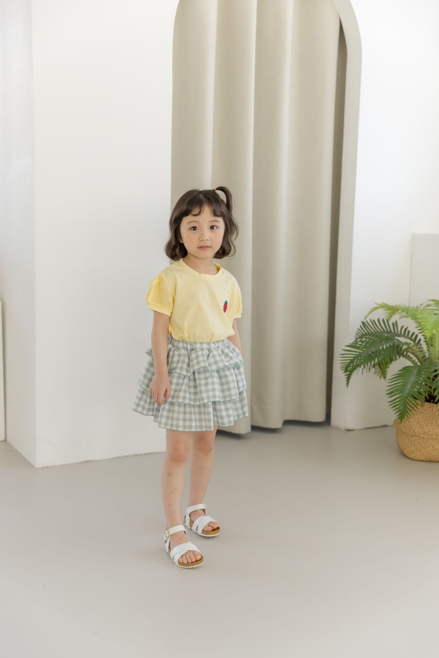 韓國 Orange Mom - 格子蛋糕裙-灰綠