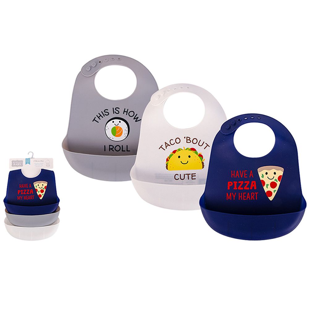 美國 Luvable Friends - 甜蜜寶貝嬰幼兒矽膠立體圍兜3入組-美式披薩