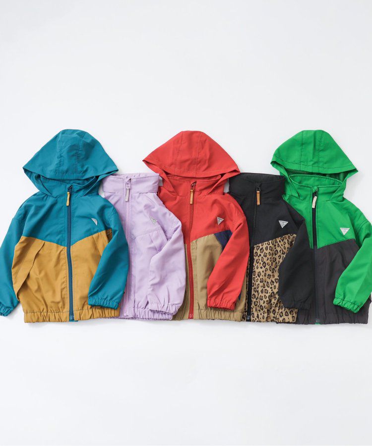 日本 BREEZE - 防潑水繽紛撞色連帽休閒外套-土耳其藍x棕