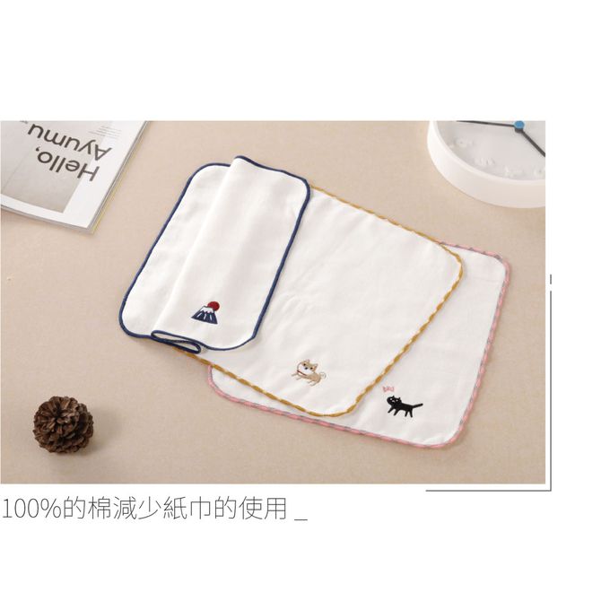 貝柔 Peilou - 刺繡抑菌紗布小方巾(6入)-貓咪/柴犬/富士山 (綜合款各2條-26x26cm)