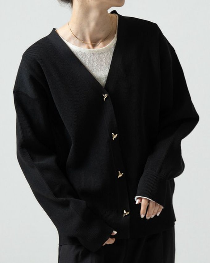 日本 gleam - 愛心金屬扣柔美羅紋開襟衫/外套-黑
