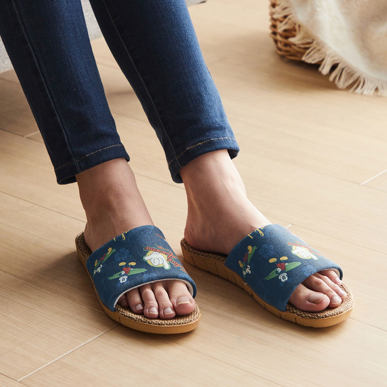 日本千趣會 - 迪士尼 輕量亞麻夏季室內拖鞋-奇奇蒂蒂-粉紫 ((22.5-24.5cm))