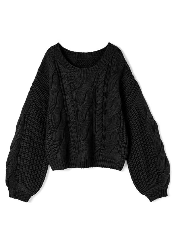 日本 GRL - 不規則編織紋圓領針織毛衣-米