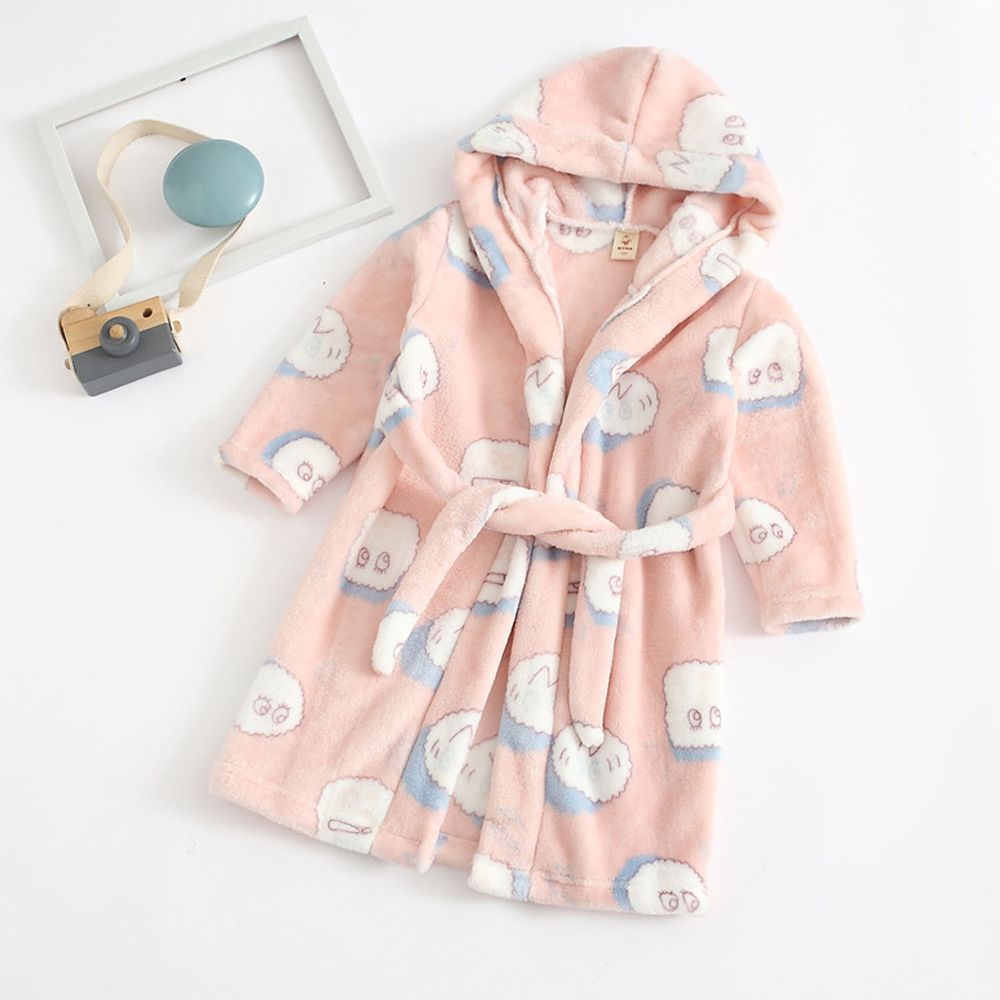 超柔軟珊瑚絨浴袍睡衣-粉色小海綿