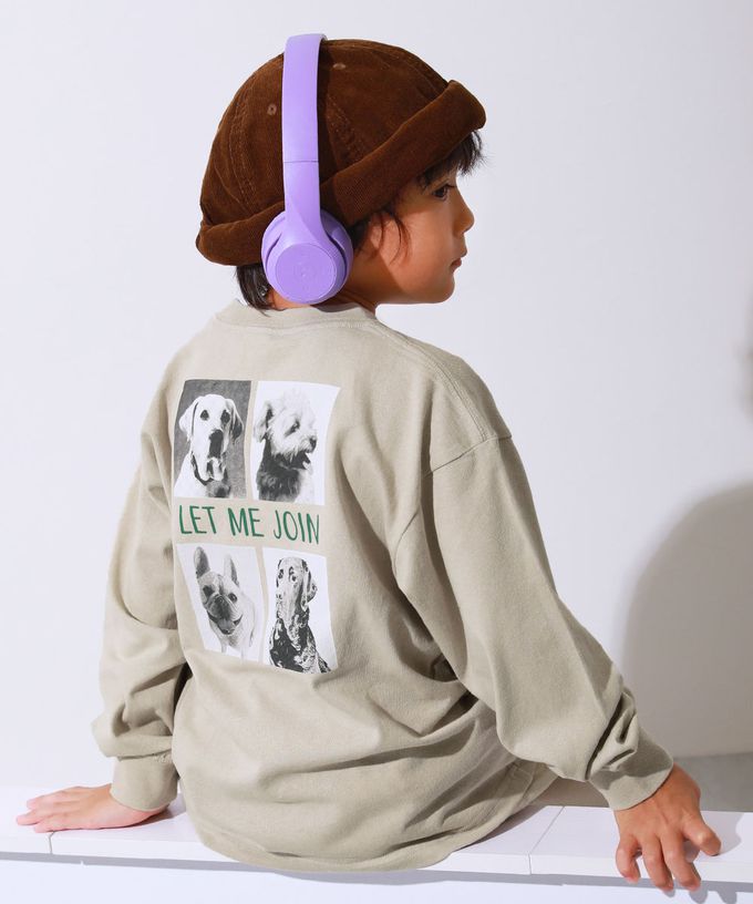 日本 devirock - 100%棉 落肩印花長袖T恤-斜體標語-淺灰