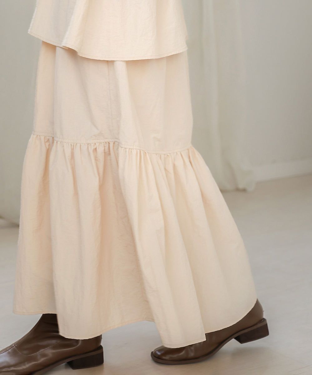 日本 Bab - 成熟可愛立體縐褶蛋糕長裙-米杏 (M)