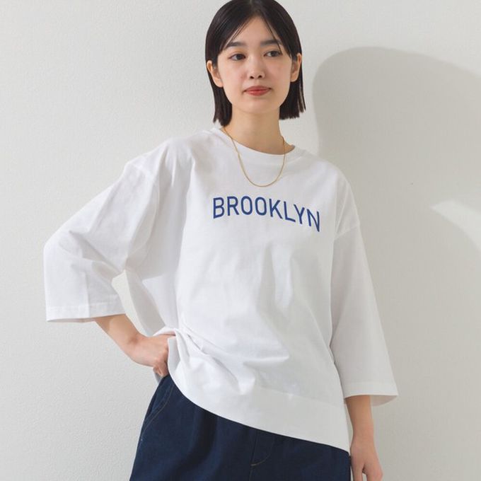 日本 OMNES - 簡約整潔英文標語七分袖上衣-白