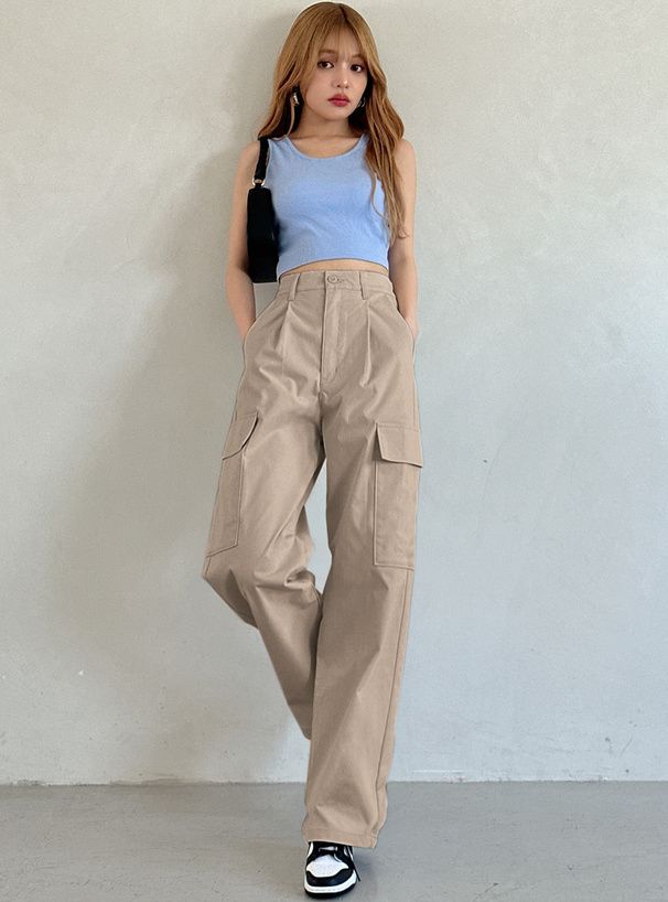 日本 GRL - 休閒百搭工裝口袋長褲-軍綠