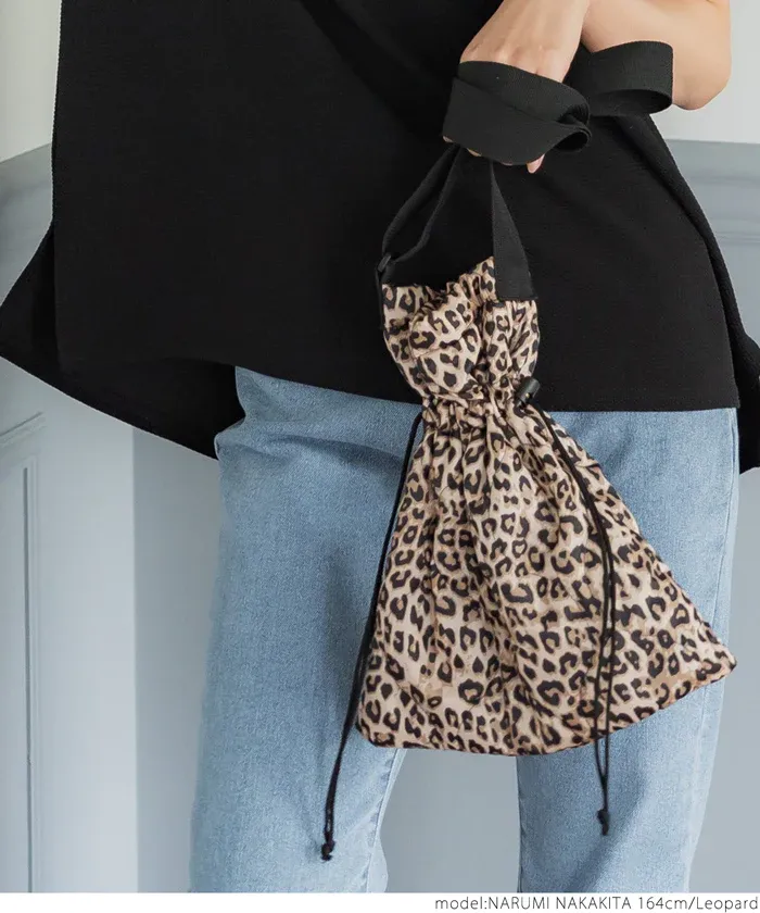 日本 COCA - 時尚豹紋抽繩束口包