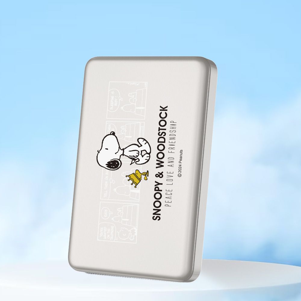 SNOOPY 20W PD超薄磁吸無線快充行動電源 5000mAh-皇家款(原色鈦)