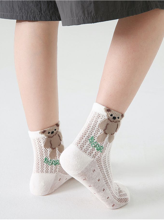 元氣小狗小熊網眼短筒棉襪