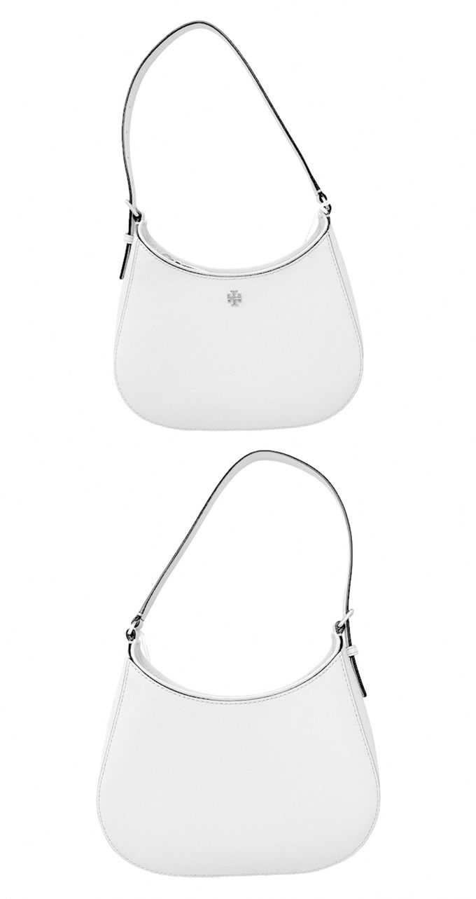 TORY BURCH - 素面皮革拉鍊肩背包 (純白)