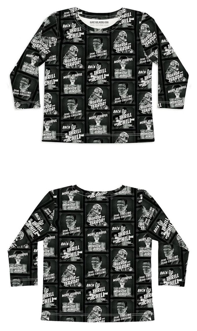 英國 SLEEP NO MORE - 100% 有機棉兒童圓領長袖上衣-環球怪物聯名/黑白人像