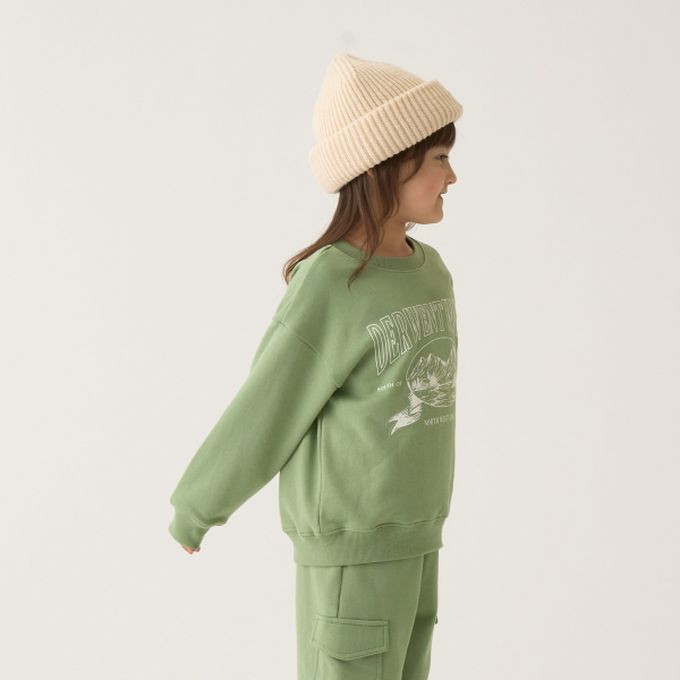 日本 b-ROOM - 舒適百搭印花長袖上衣-山脈-草綠