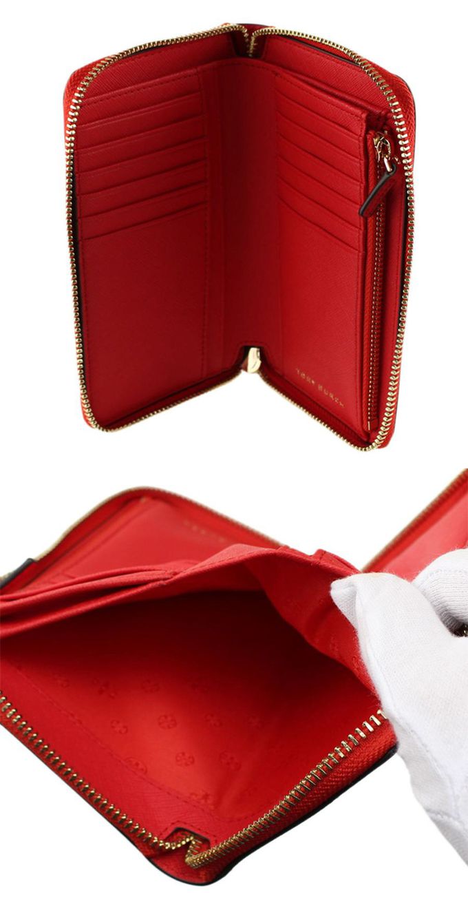 Tory Burch - 素面皮革拉鍊中夾 (紅)