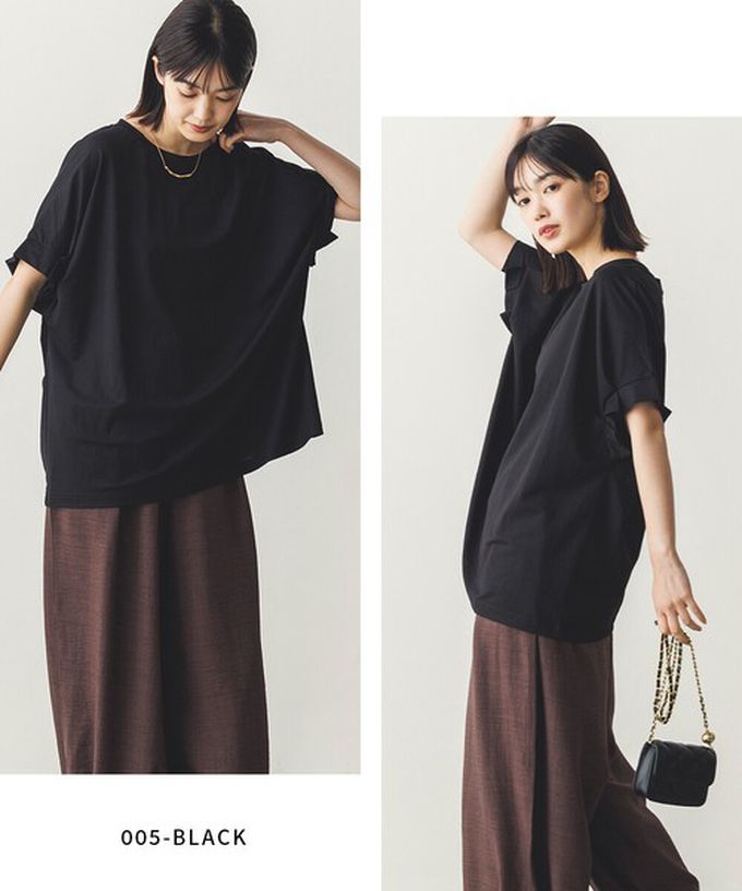 日本 Sans Souci 34+ - 接觸涼感 寬鬆打摺短袖上衣-咖啡棕