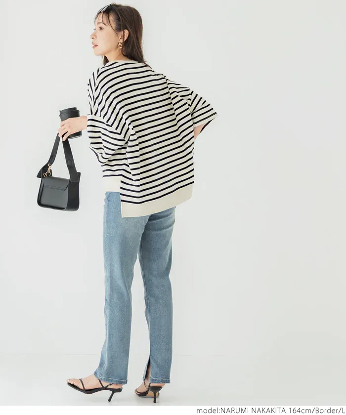 日本 COCA - 百搭前短後長五分袖上衣-杏