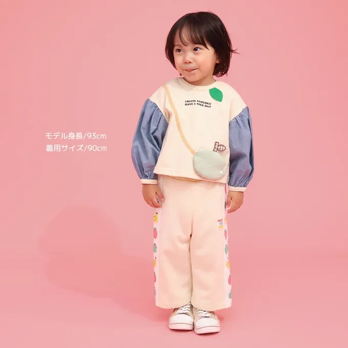 日本 ZOOLAND - 水果樂園 小包造型澎澎長袖上衣-草莓-粉紅