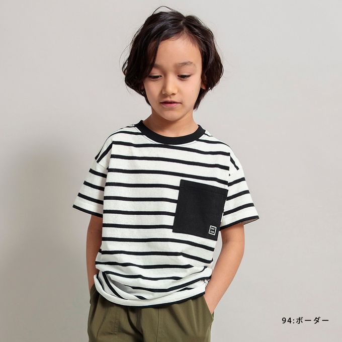 日本 BRANSHES - 純棉簡約大口袋短袖上衣-條紋-黑白